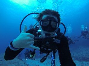 backpacker scuba diving